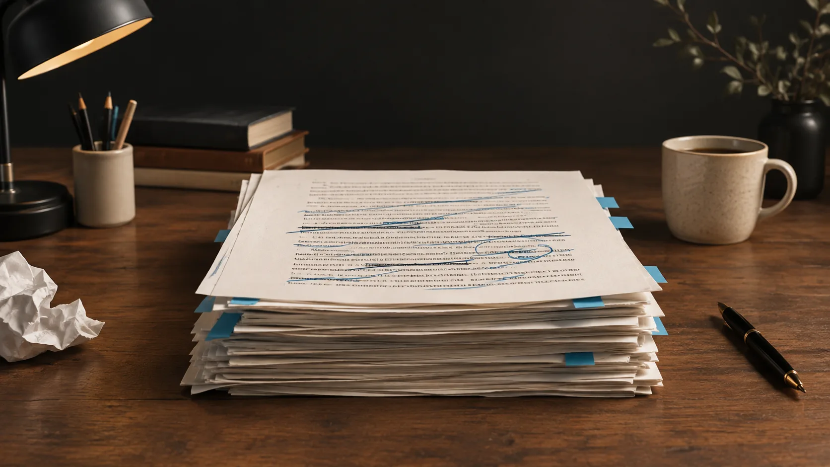 A pile of handwritten and edited manuscript pages showing the volume of raw writing produced by daily discipline.