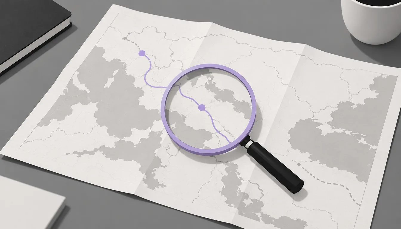 Magnifying glass over an old map revealing the origins of the travel rule