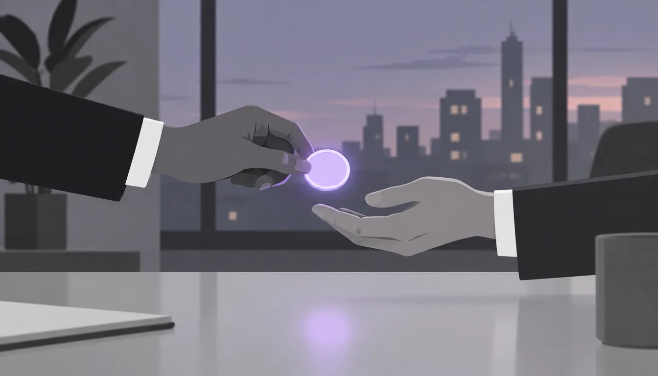 Illustration of a share token changing hands between two parties