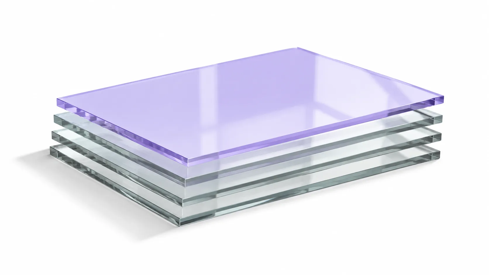Five stacked glass panels on a desk representing layered tokenization infrastructure