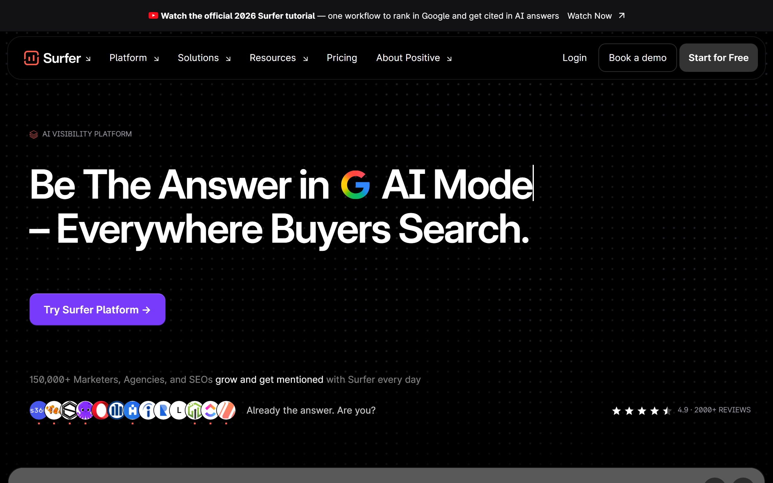 Surfer SEO homepage
