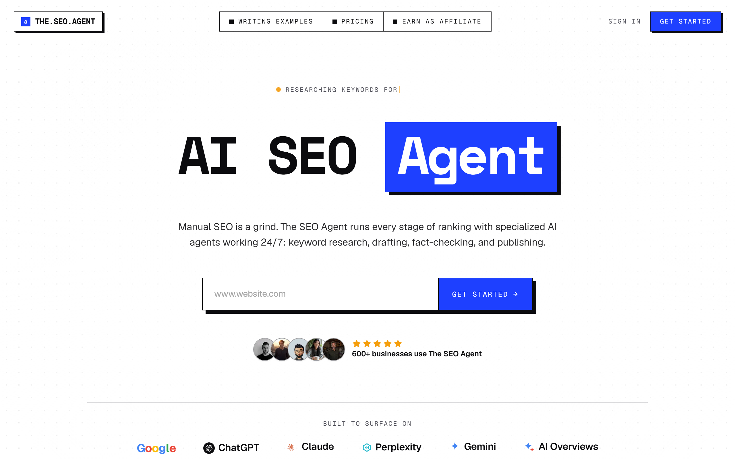 The SEO Agent homepage